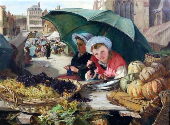 Lionel Percy Smythe R.A (1839-1918) Flemish fruit sellers 17.5 x 23.5in.